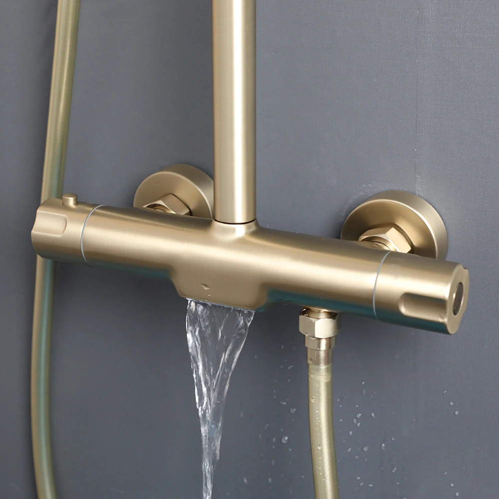 ZAPPO Brushed Gold Exposed Shower  Faucet Mixer with Tub Spout 3-Functional Exposed Shower Systerm with Brass Valve Wall Mounted