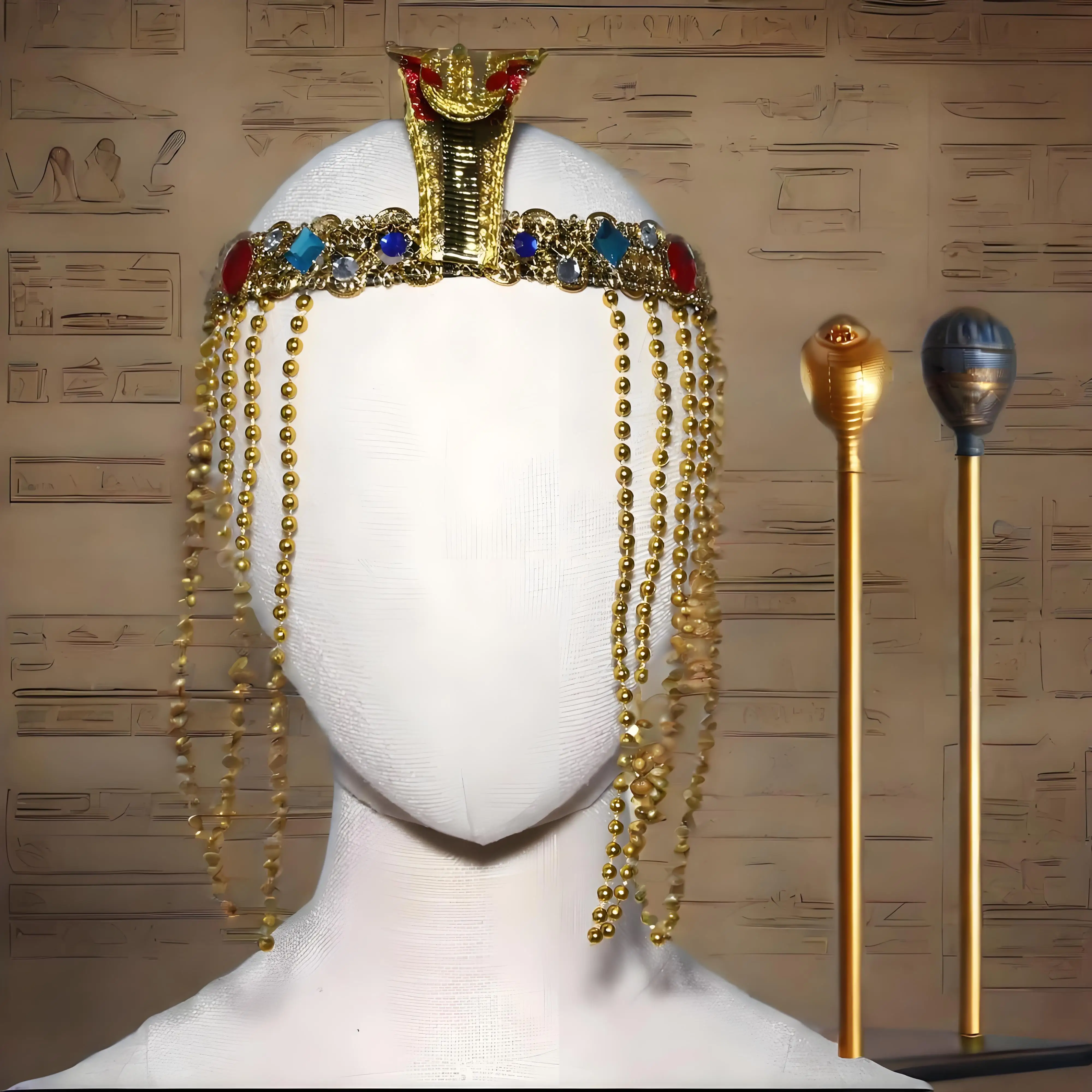 Tocado antiguo de Reina de Egipto, cetro de serpiente, faraón, Cleopatra egipcia, accesorios de disfraz, suministros para fiesta de Halloween