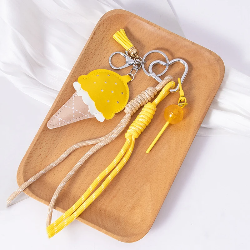 لطيف الجلود الآيس كريم دونات المفاتيح الإبداعية موضة الحلوى مخروط الحلوى المنسوجة حبل ظهره حبل معلق قلادة كيرينغ الهدايا