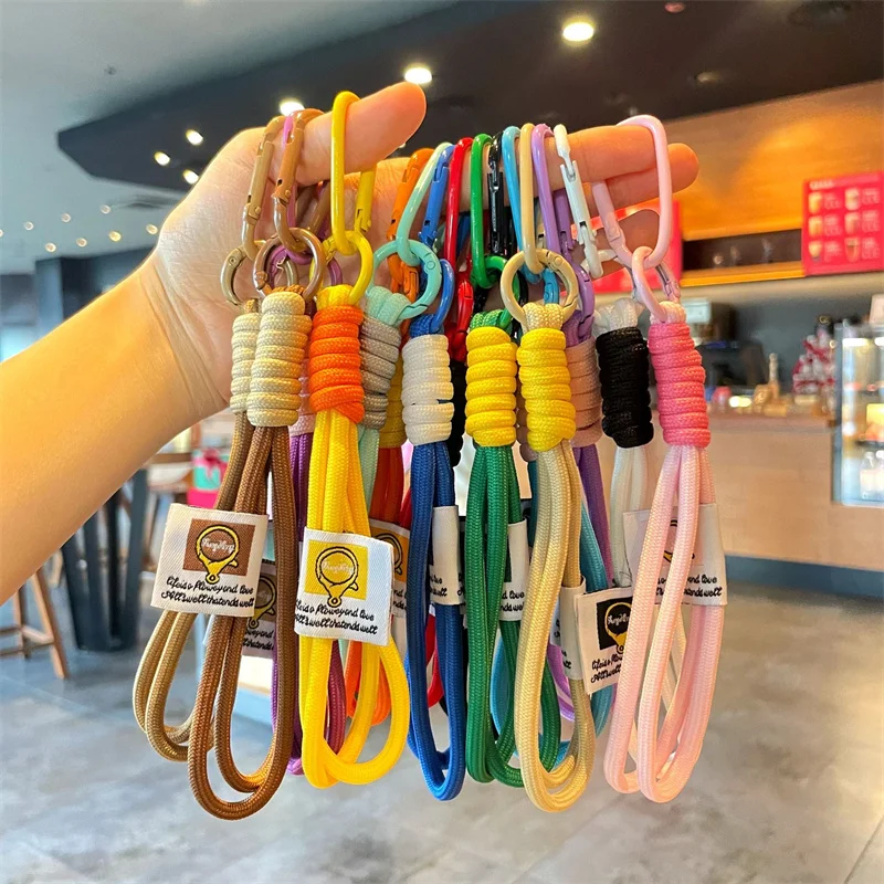 Colorful Woven Lanyard Keychains Creative Anti-Lost Braided Rope Phone Lanyard Keyrings Backage Pendant Car Trinket Accessories