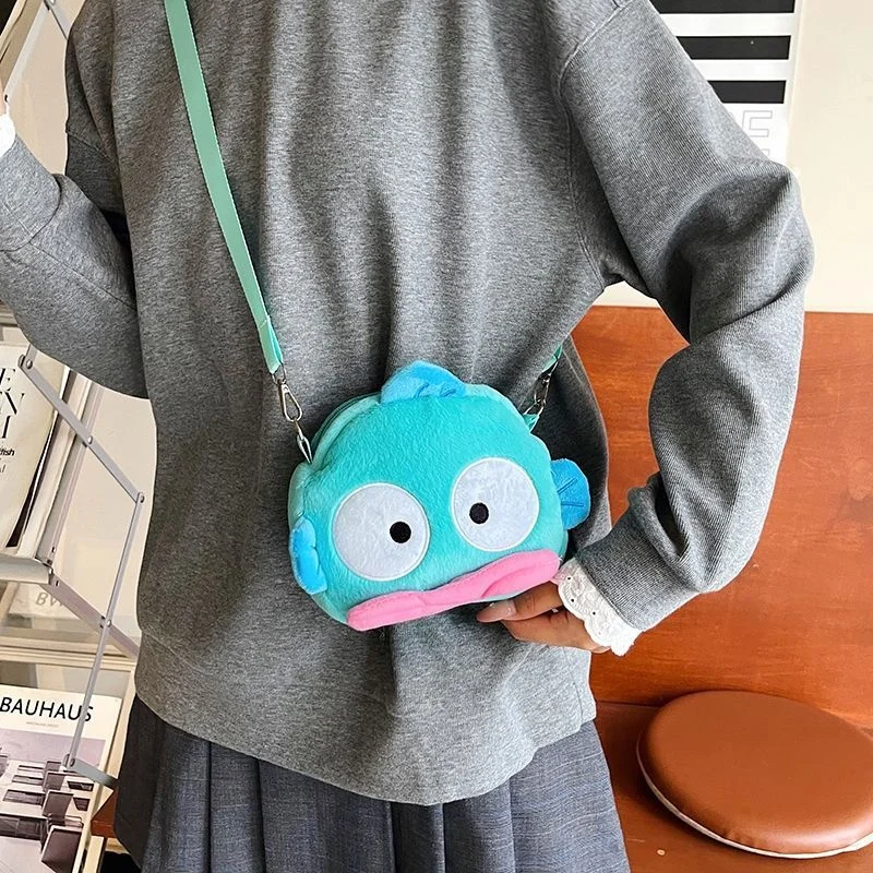 Sanrio Hangyadon Half Mermaid Blue Adjustable Length Plush Toy Zipper Girl Shoulder Crossbody Bag Shopping Bag Christmas Gift