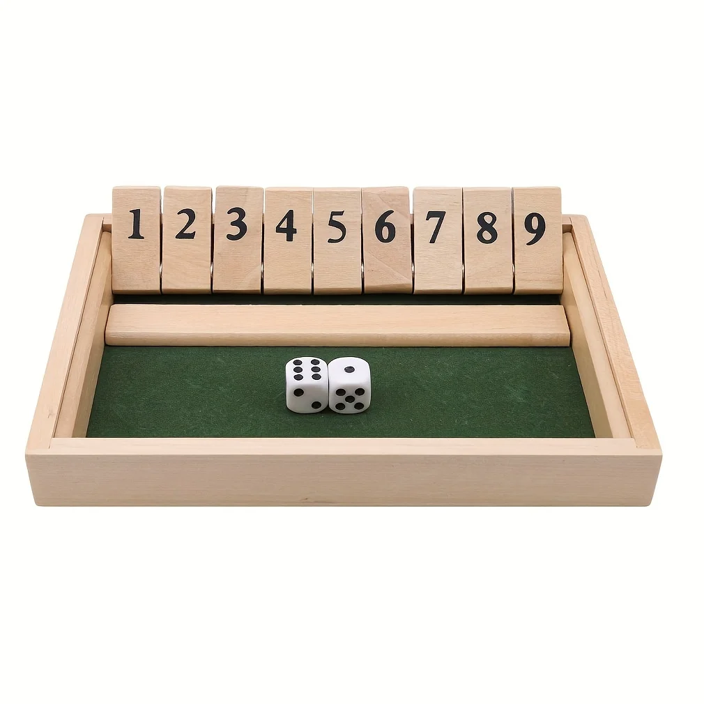 Wooden Shut The Box Numbers Dice Game Board With 2 Wooden Dices, Classic Tabletop Version Of The Popular English Pub Game