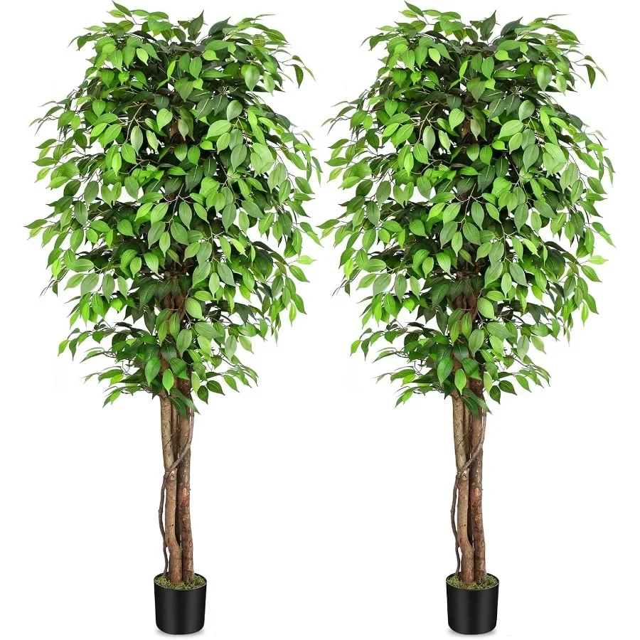

7 футов Большие искусственные деревья фикуса с натуральными изогнутыми плавками 84, высокие пышные искусственные деревья для домашнего декора, зеленые, реалистичные, поддельные Fi