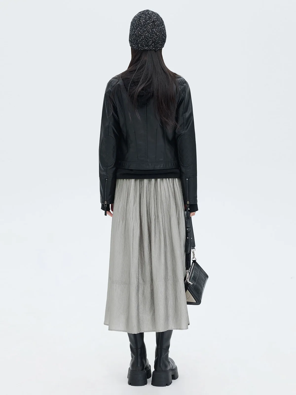 Весенне-осенняя новая женская юбка средней длины, модная длинная юбка из ацетата с эластичной резинкой на талии и морщинами