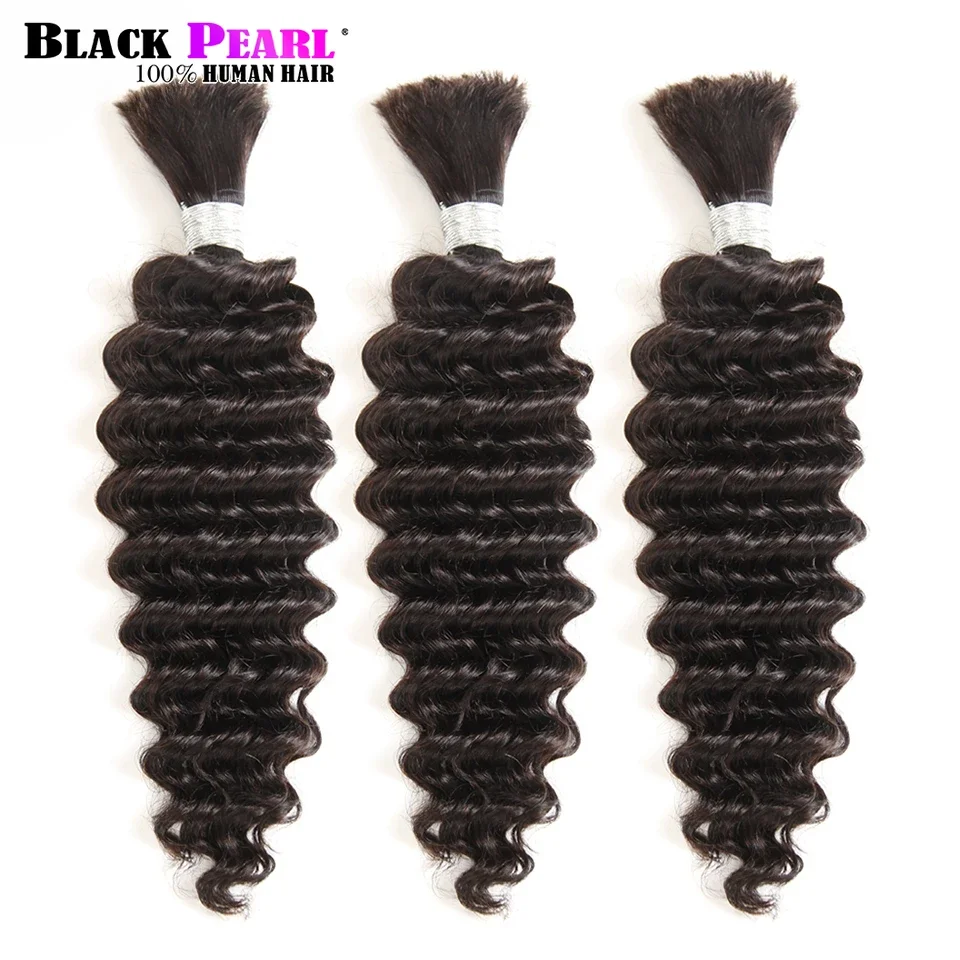 Black Pearl Brazilian Deep Wave Human Hair Braiding Bulk No Weft 10 To 30 Inch Remy Bulk Human Hair Fast Shipping Pre-Colored