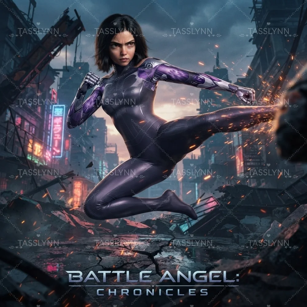 Alita Battle Cosplay Zentai Bodysuit Purple‑Silver Cyborg Mechanical Full Jumpsuit Halloween Sci‑Fi Movie Cos Costume view 5