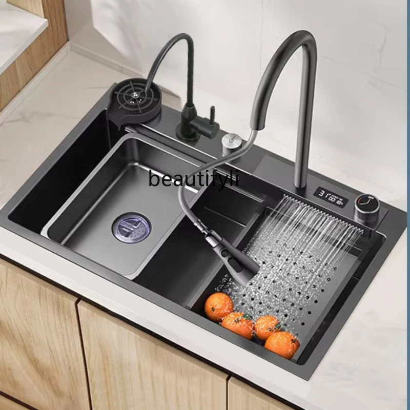 Intelligent Digital Display Kitchen Vegetable Basin Large Single Sink Nano 304 Stainless Steel Household Sink Sink