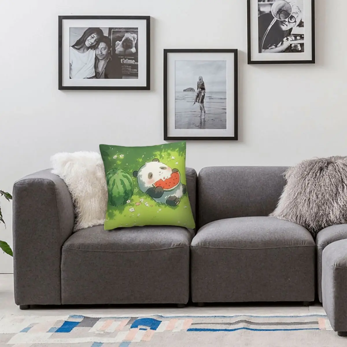 Panda Cute Kawaii Watermelon Square Pillowcase Pillow Cover Cushion Zip Decorative Comfort Throw Pillow for Home Car