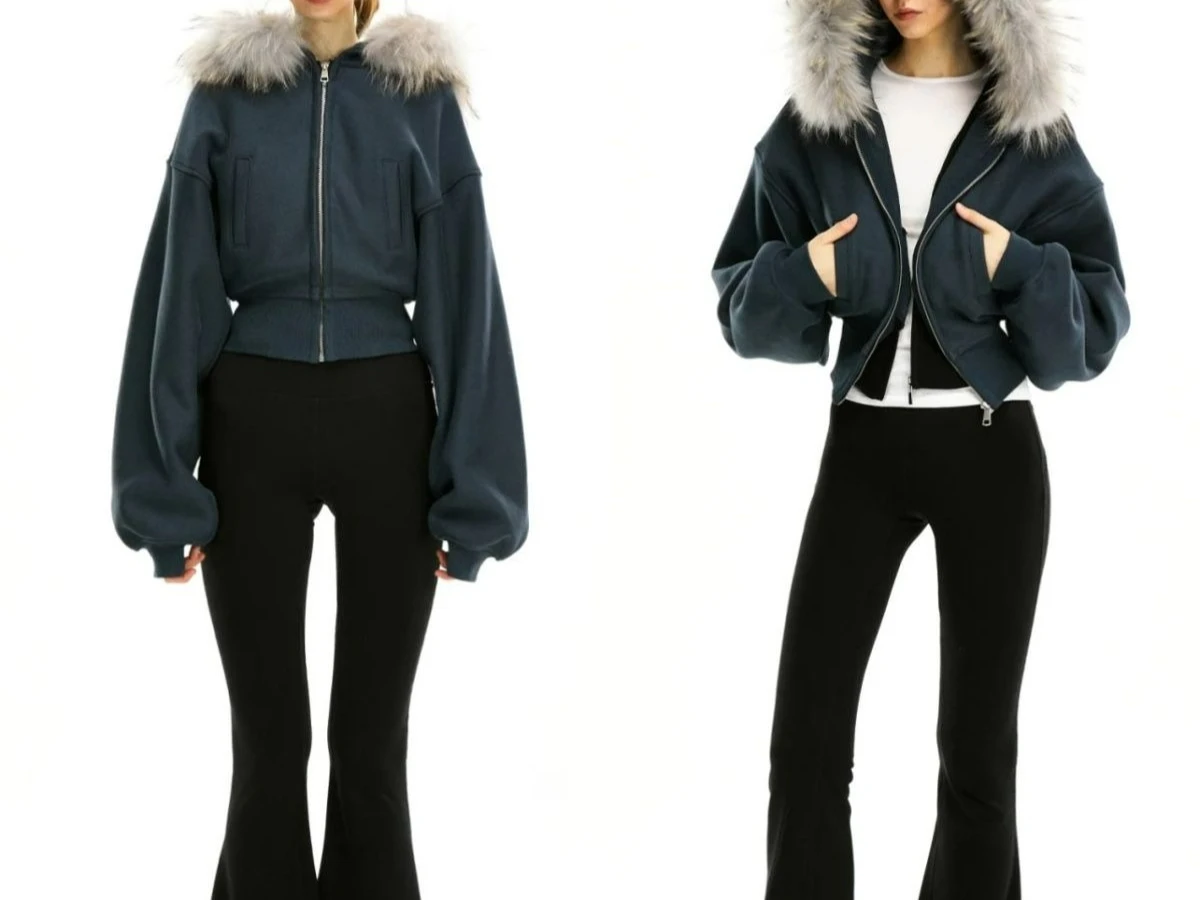 سترة بغطاء للرأس بسحاب قصير لعام 2025 لتصميم الخريف والشتاء سترة صوفية مريحة للنساء