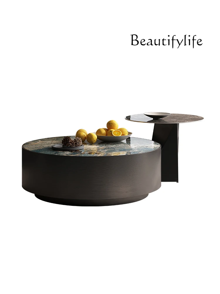 round Combined Tea Table Living Room Light Luxury High-End Household High-End Marble Stone Plate Tea Table