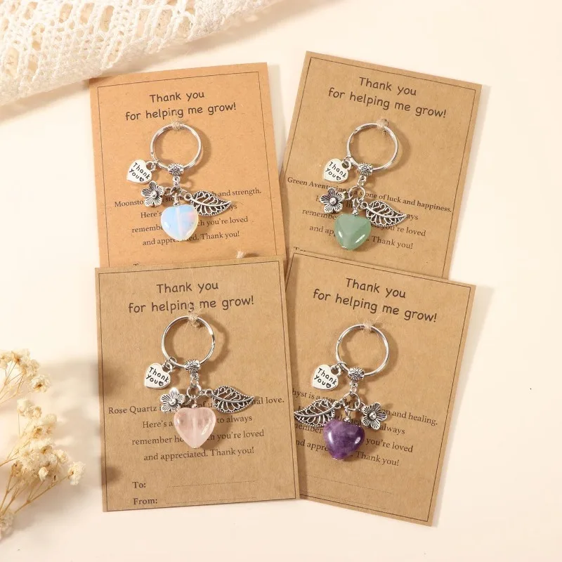 Teacher Appreciation Gifts, Natural Crystal Stone Keychain, End of Year Thank You for Helping Me Grow Teacher Gifts