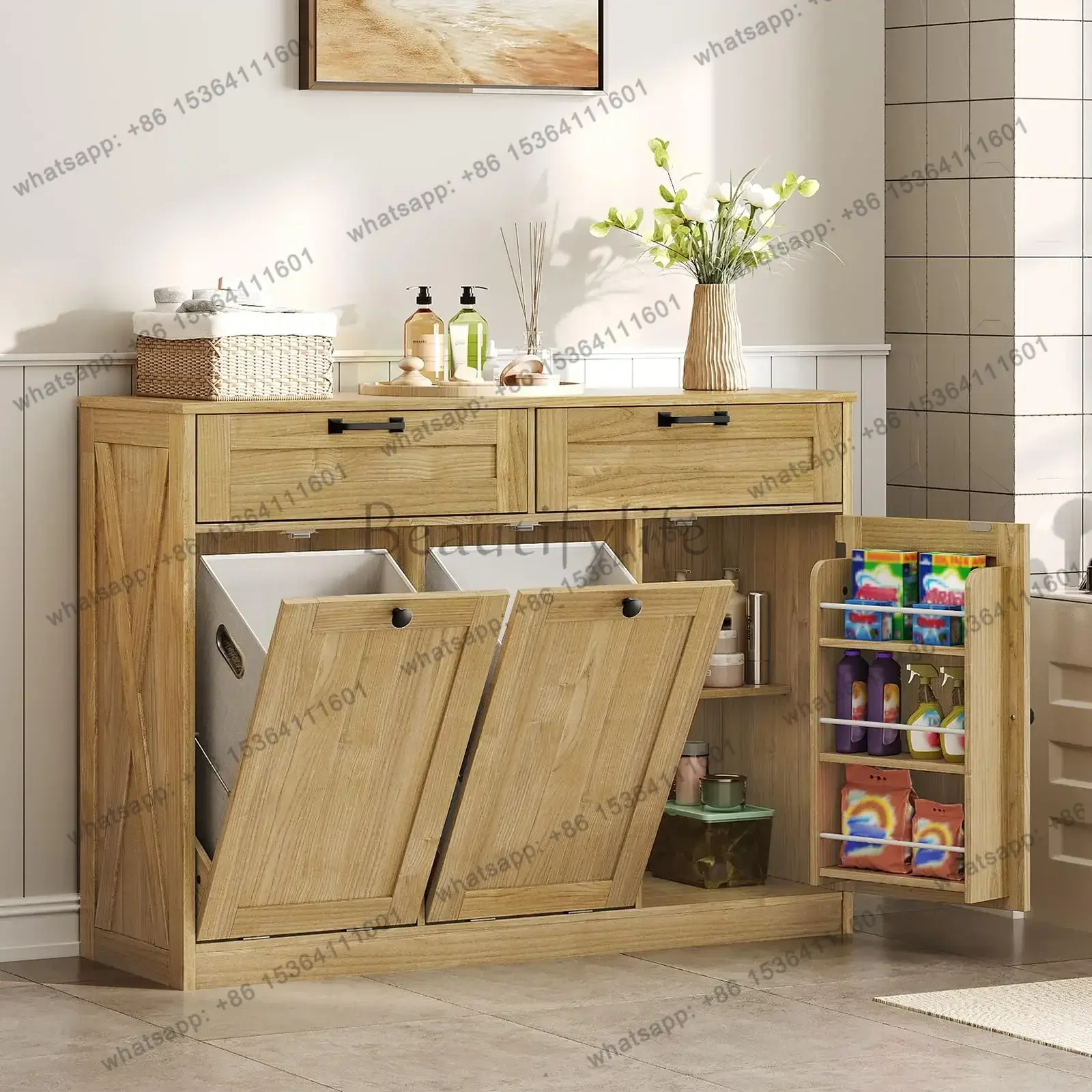 Factory Direct Double Tilt Out Laundry Hamper Cabinet, 43.3