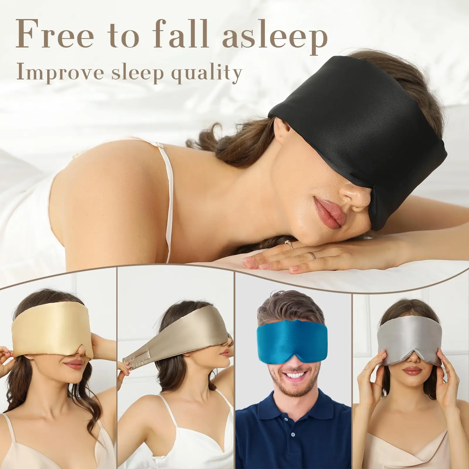 Silk Sleep Mask,Mulberry Silk Eye Sleeping Mask&Blindfold with Adjustable Velcro Strap,Blackout Eye Cover for Sleep Travel Nap