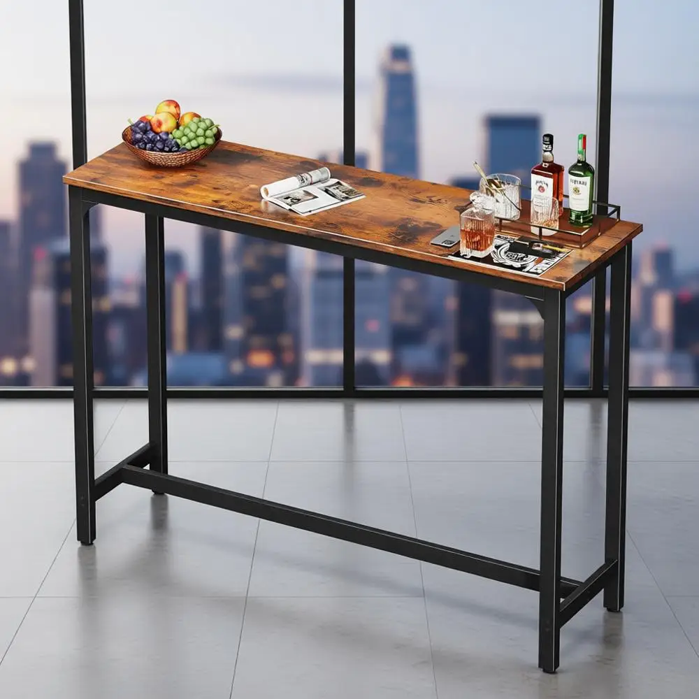 

Rustic Brown 55 Counter Height Dining Table with Sturdy Legs, Easy Clean Top, Indoor Use, Rectangular High Top Kitchen & Dining