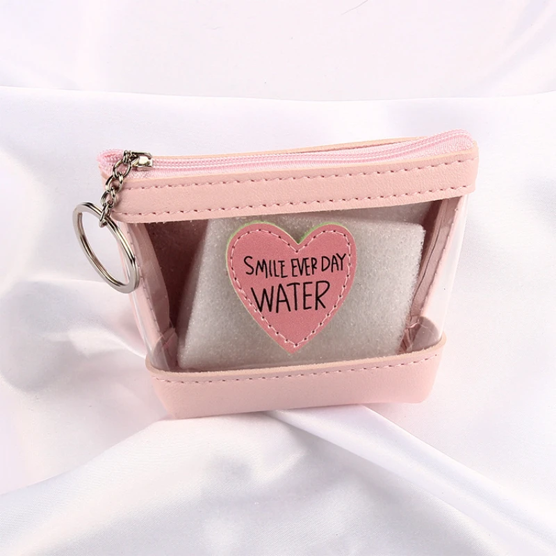 Pink Young Girl Heart Transparent Love Jelly Coin Wallet Ins Korean Version Square Data Cable Earphone Waterproof Storage Bag