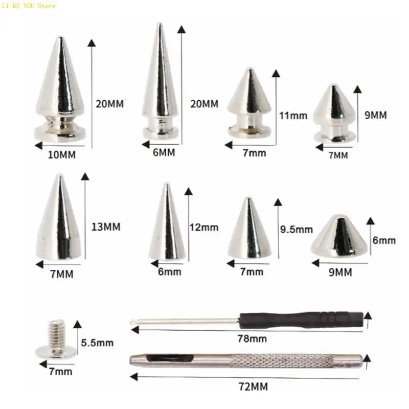 W3JE 354Pcs Metal Punk Spikes Rivets Leather Studs For Clothes Decoration