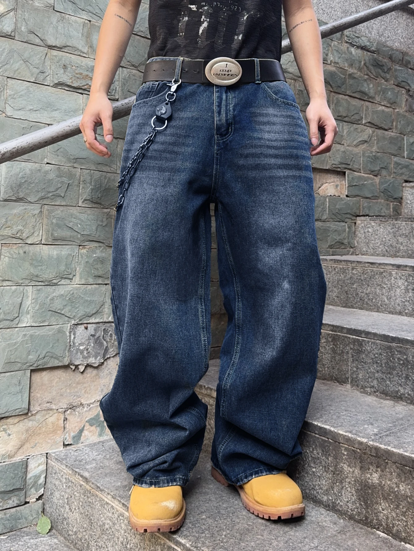 Men's Trendy Y2K Streetwear Jeans, Retro Baggy Wide-Leg Pants For Men,Versatile Loose-Fitting Casual Denim Trousers, All Seasons