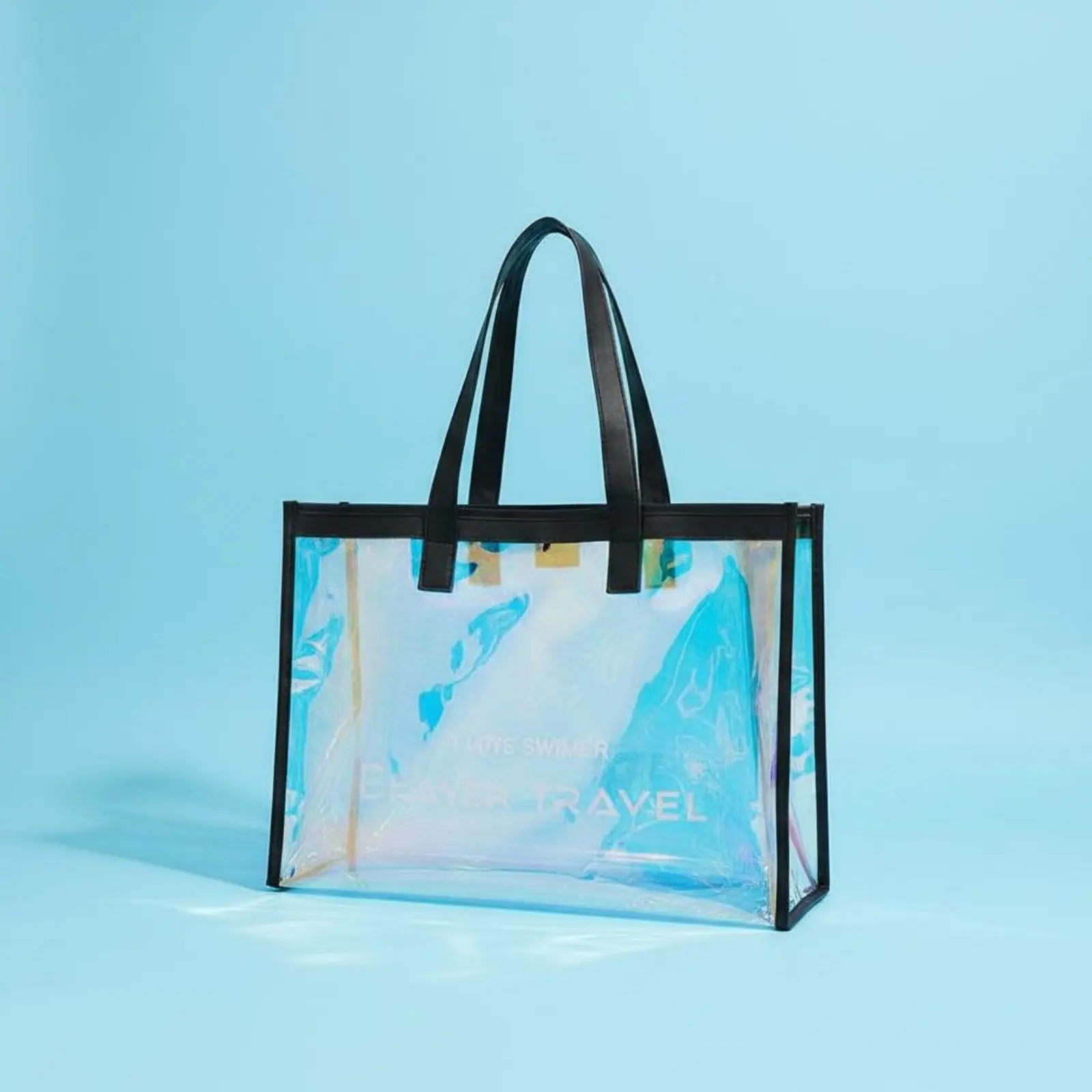 

Swimming Bag Iridescent Jelly Tote Bag Beach Tote Transparent Travel Gear Easy to Clean