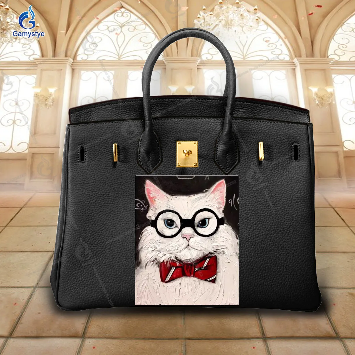 

Graffiti Artisc Printed A cute little cat wearing glasses and a bow tie Bags Women Bag Messenger Crossbody Handbags Big Capacity