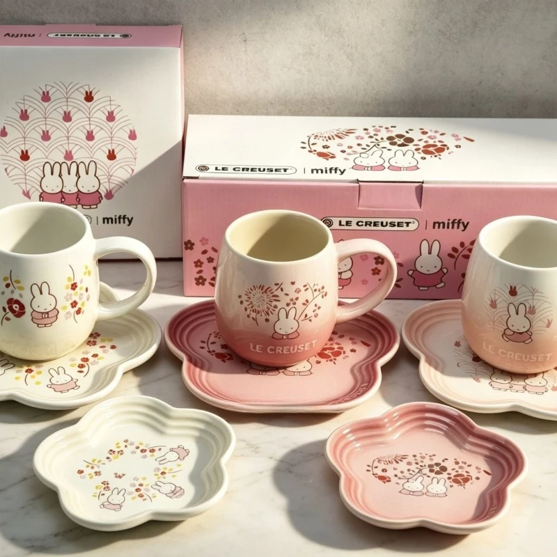 Cartoon Kawaii Miffy French Style Cup and Saucer Gradient Color Flower Disk Mug Suit Porcelain No Cover Be Non-slip Holiday Gift