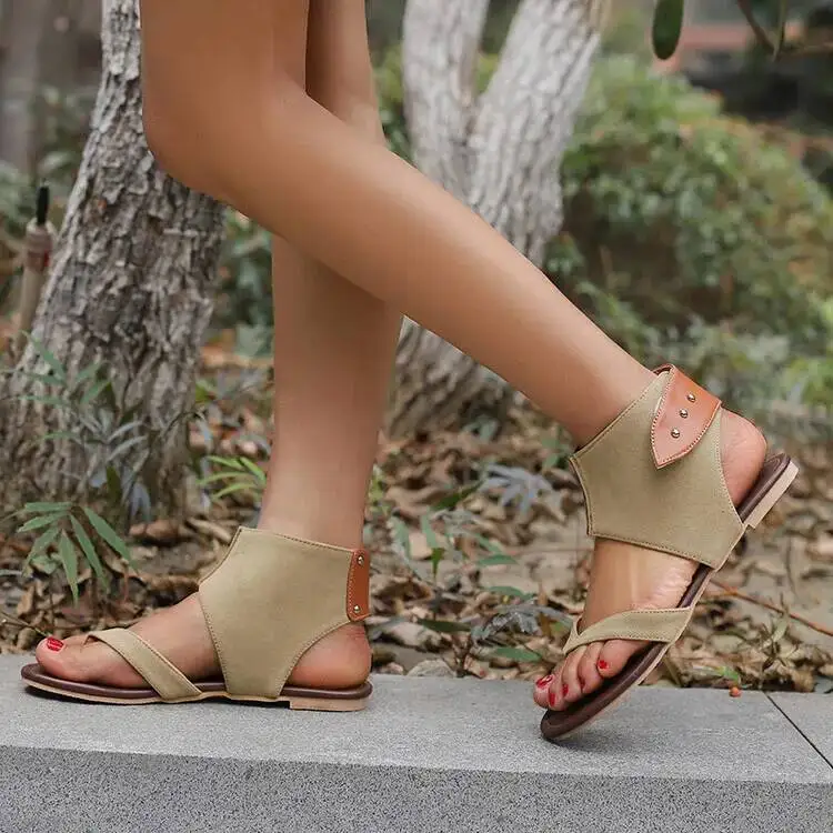 

Women Rome Style Flip Flops Sandals Flat Heel Ankle Wrap Plus Size Summer Beach Shoes