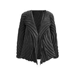 Miyake Heavy Industry Pleated Cardigan Irregular Lapel Design Nine Sleeve Short Jacket Autumn Women's