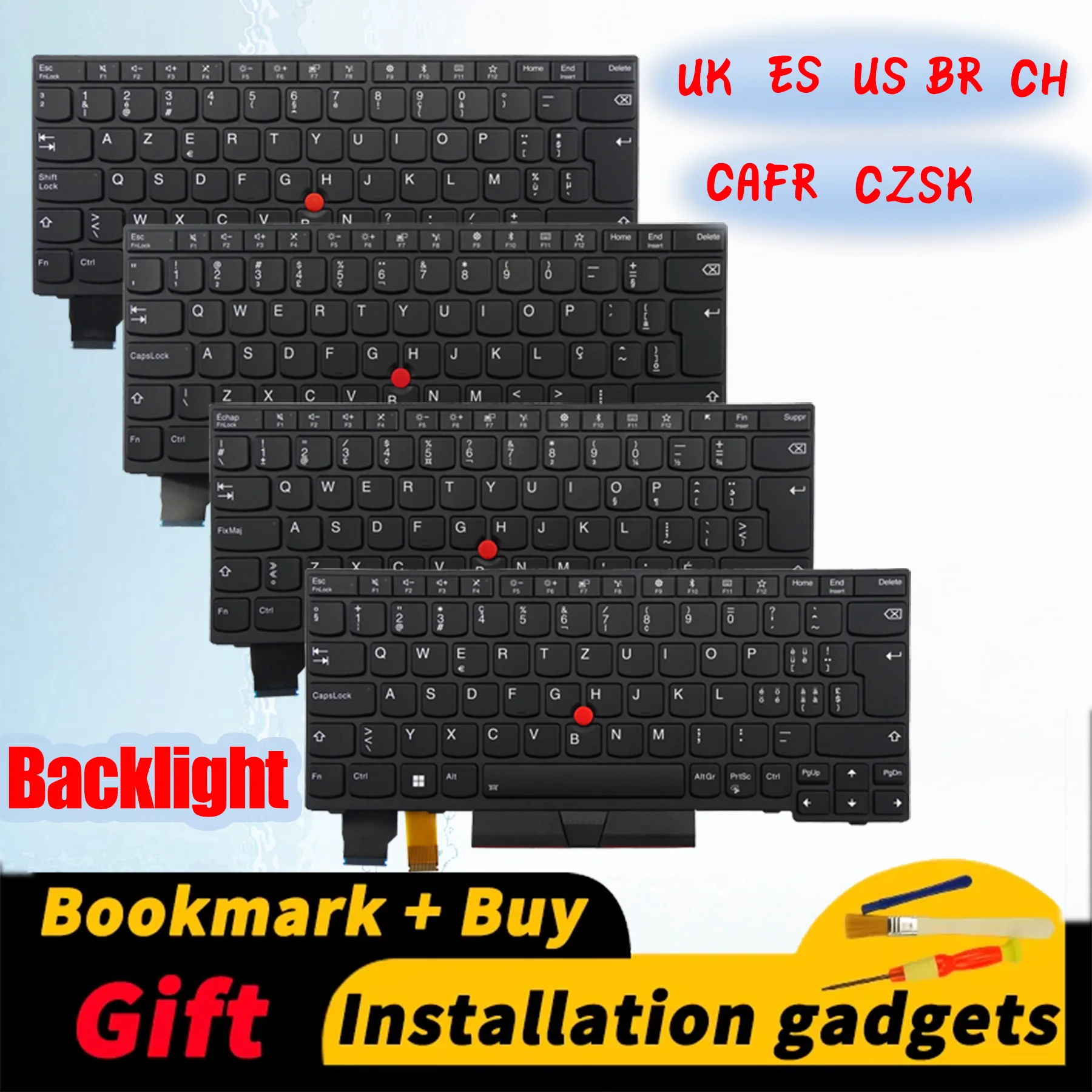 Teclado retroiluminado para Lenovo ThinkPad X280/A285/X390/X395/L13 Gen1 en español, inglés, francés, alemán, suizo, checo, español, brasileño, canadiense y británico.