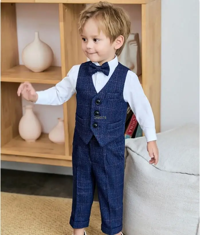 Newborn Baby Boys 1 Year Birthday Suit Kids VEST PANTS BOWTIE Photograph Suit Children Wedding Dress Performance Party Costume