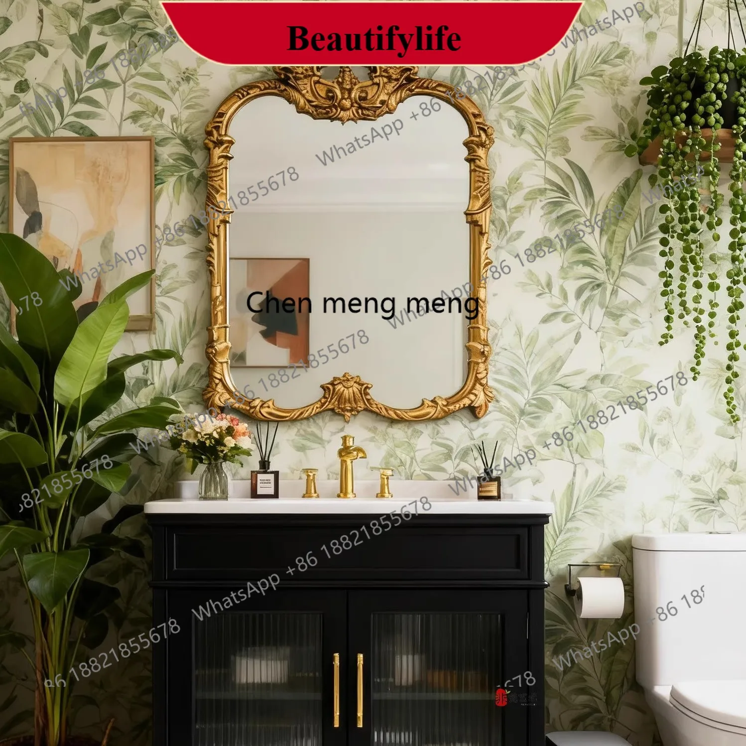 

Q178 French Carved Bathroom Mirror Vintage Wall-Mounted Vanity Mirror Light Luxury Entrance Decorative Mirror