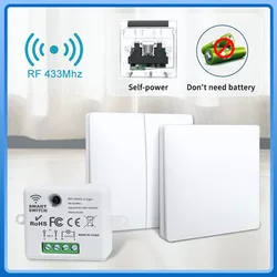 Self Powered 433Mhz Wireless Switch No Battery Required Remote Control Light Switch 1 2 Gang Wall Switch For Led Lamp No Wiring