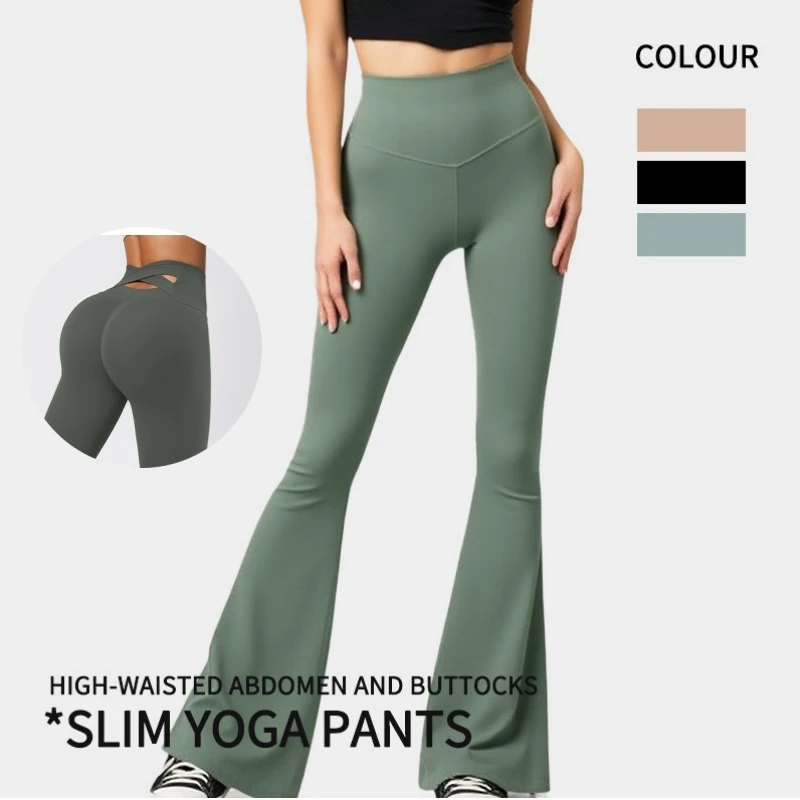 

Flared Leggings High Waisted Butt Lifting Yoga Pants Women Buttery Soft Cross Back Gym Tights Workout Leggings Casual Daily Wear