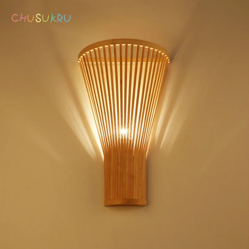 

New Chinese Living Room Lamp Modern Simple Bamboo Wall Lamp Creative Hand-woven Wall Decor Lights