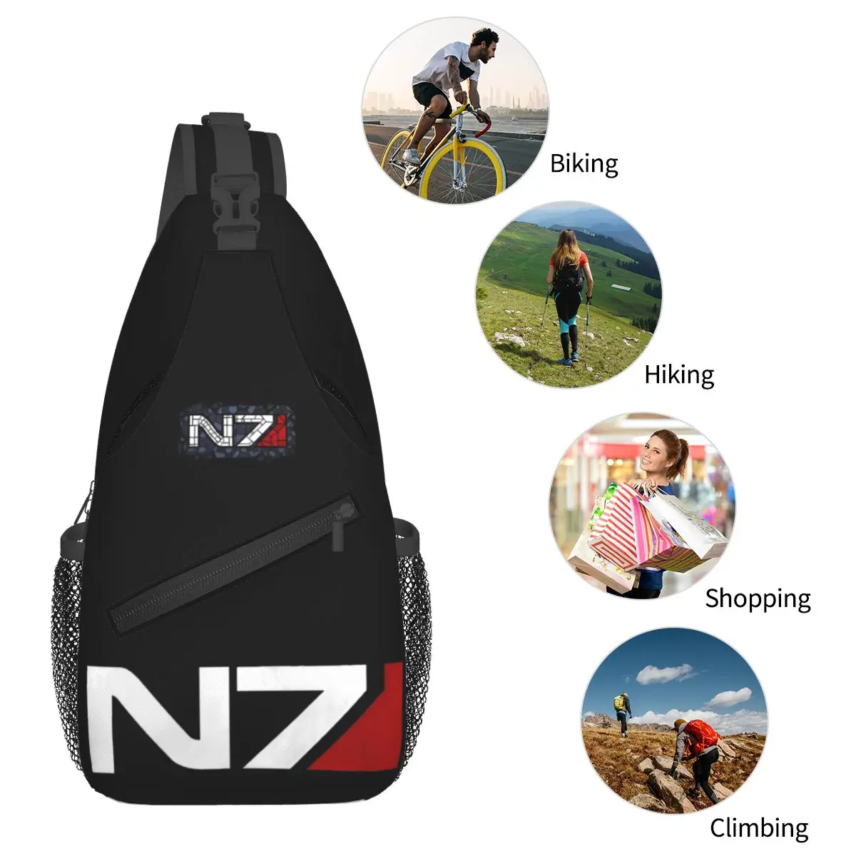 Mass Effect N7 Small Sling Bags Chest Crossbody Shoulder Backpack Travel Hiking Daypacks Casual Pack