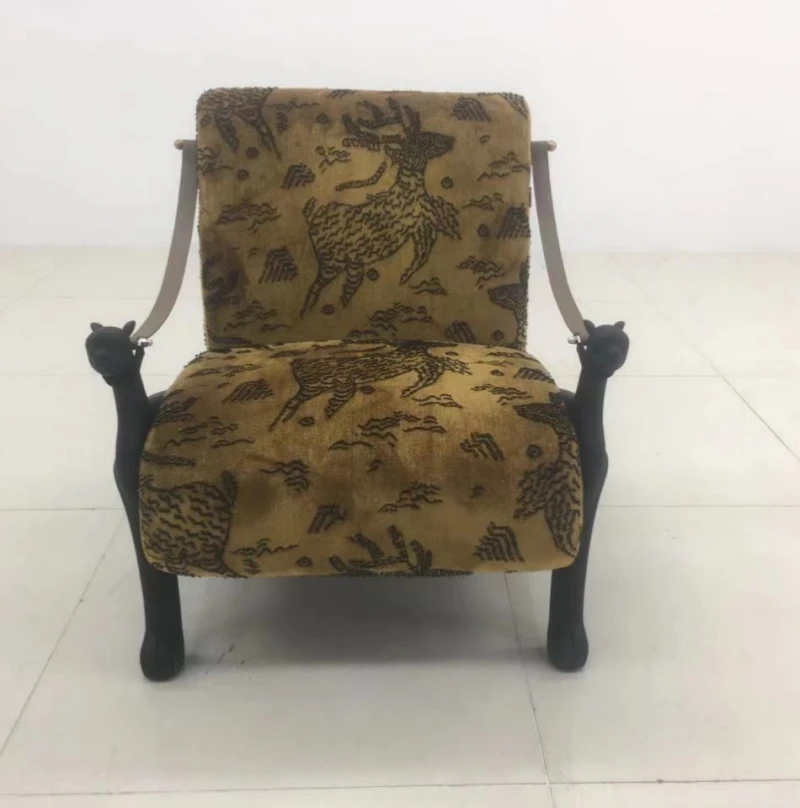 Italian Modern Leopard Print Wood Dog Head Leather Handmade High Quality Single Chair Luxury for Living Room Villa Hotel