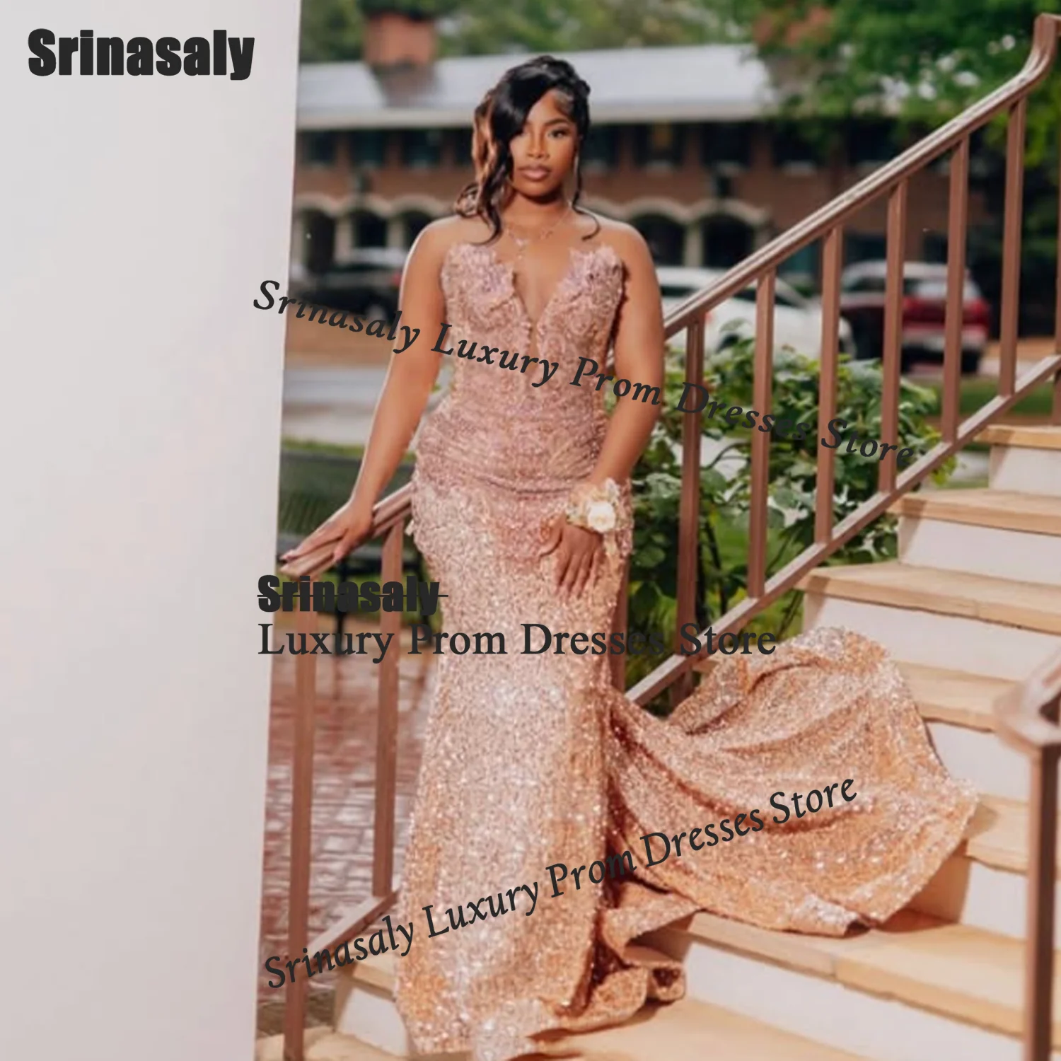 Customized Elegant Embroidery Crystal Long Prom Dresses African Strapless Rhinestone Evening Dress Intricate Mermaid Party Gown view 3