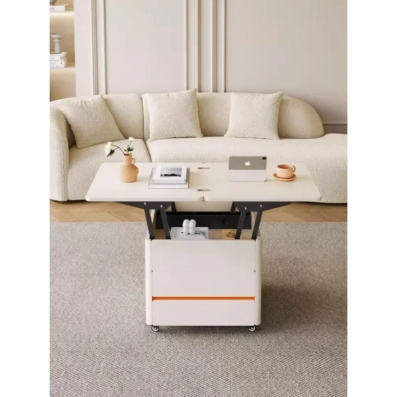 

-Cream Style Multifunctional Tea Table, Desk, Dining Table, Dual-purpose Household Small Living Room, Movable