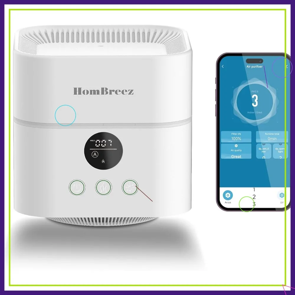 

Air Purifier & Humidifier Combo for Bedroom, 200ft², H13 True HEPA Filter, Quiet Cool Mist, Top Fill, APP Control