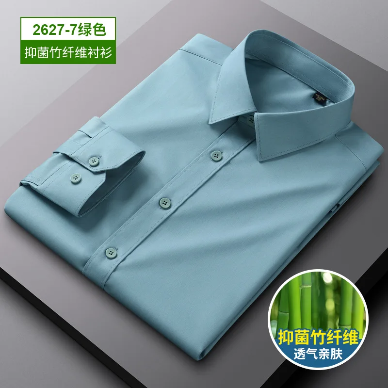 5XL men\'s shirt Long sleeve bamboo fiber ice silk spring summer high quality business casual fashion free iron solid color