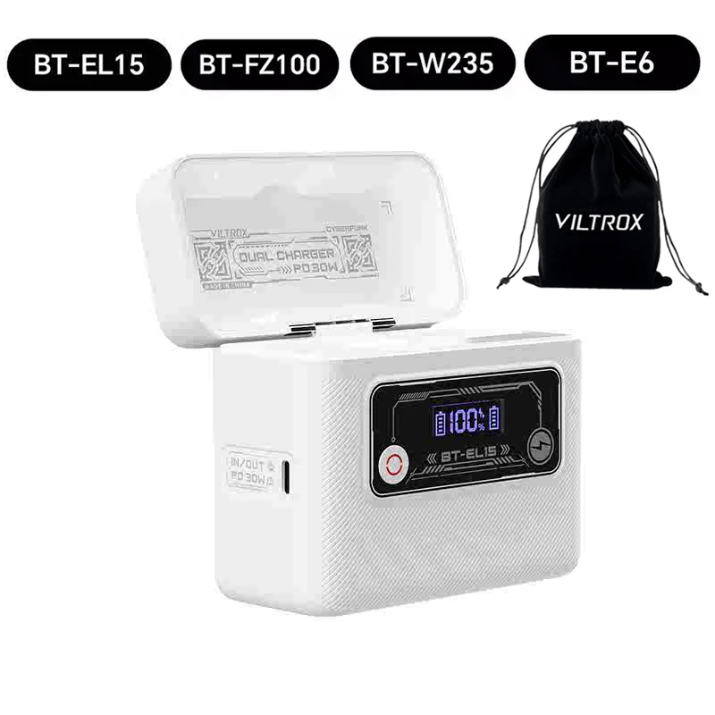 Viltrox 30W étui de charge rapide avec moniteur LCD pour Sony Nikon Fujifilm Canon batterie d'appareil photo EN-EL15/FZ100/NP-W235/LP-E6
