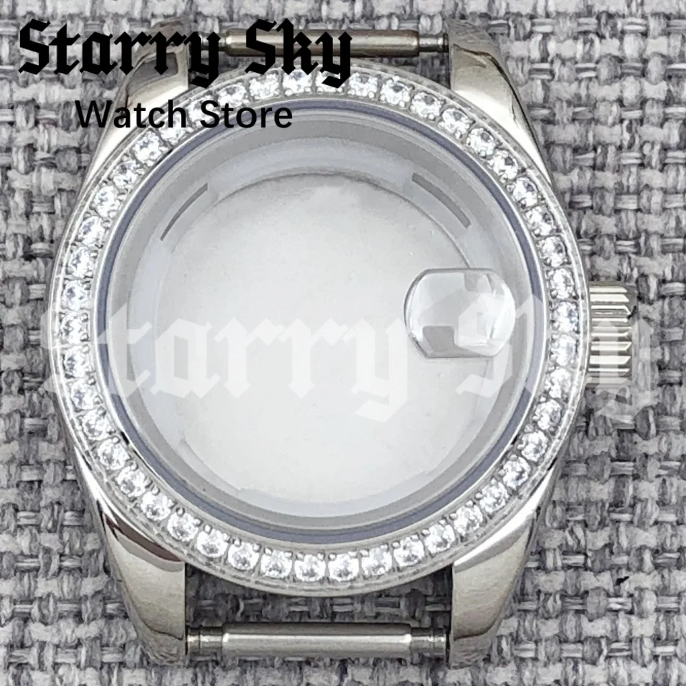 Starry Sky 28mm Lady's Sapphire Glass Stainless Steel Diamond Bezel Watch Case Fit For NH05 Automatic Movement Watch Accessories