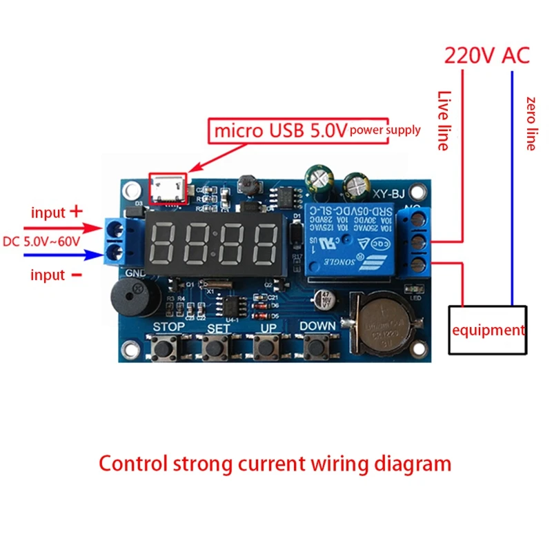 รีเลย์ pengatur waktu tunda DC 5V แบบเรียลไทม์โมดูลสวิตช์ควบคุมการซิงโครไนซ์นาฬิกาหลายโหมดควบคุมแผนภาพสายไฟ