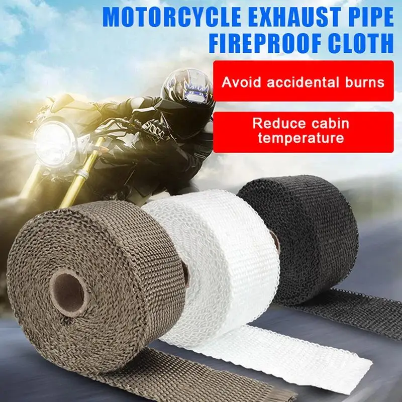 5/10/15M Roll Fiberglass Heat Shield Motorcycle Exhaust: Thermal Tape Header Pipe Heat Wrap Protection Ties Cloth