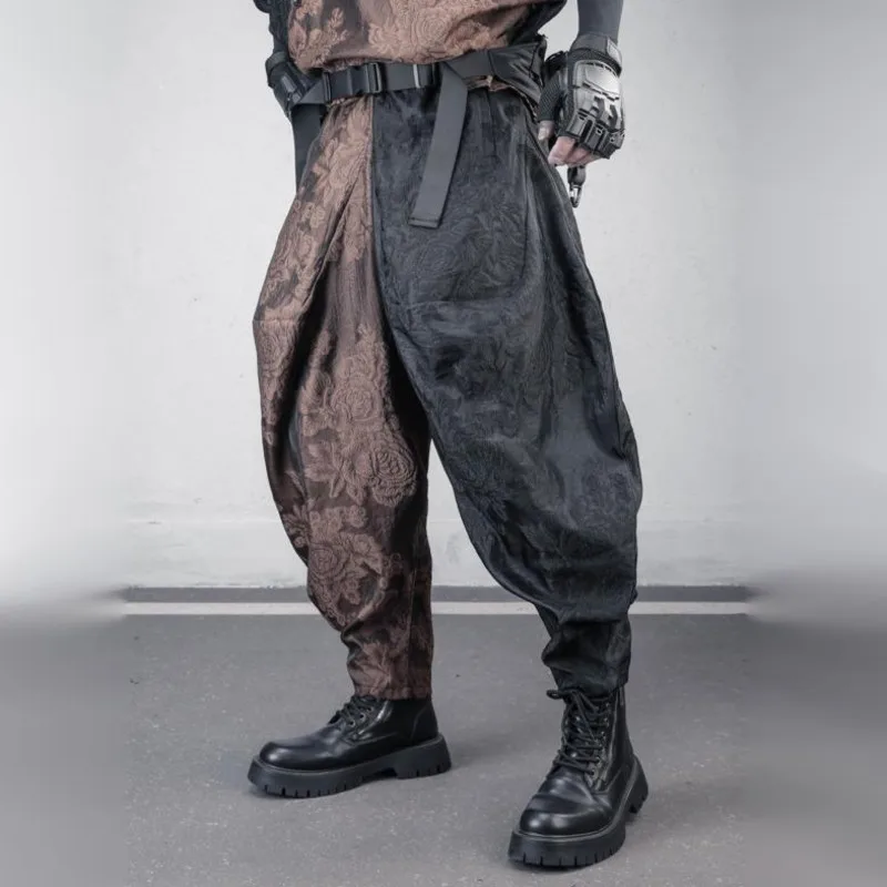 HKSH Summer New Men Tide Dark Chic Ins Yamamoto Three-Dimensional Cut Color-Contrast Loose Harem Cropped Pants Y2K Vibe HK25259