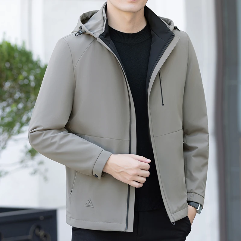 

Effortless Men White Duck Down Puffer Parkas Black Navy Khaki Thermal Basic Coat With Detachable Hoode Design Outerwear Winter