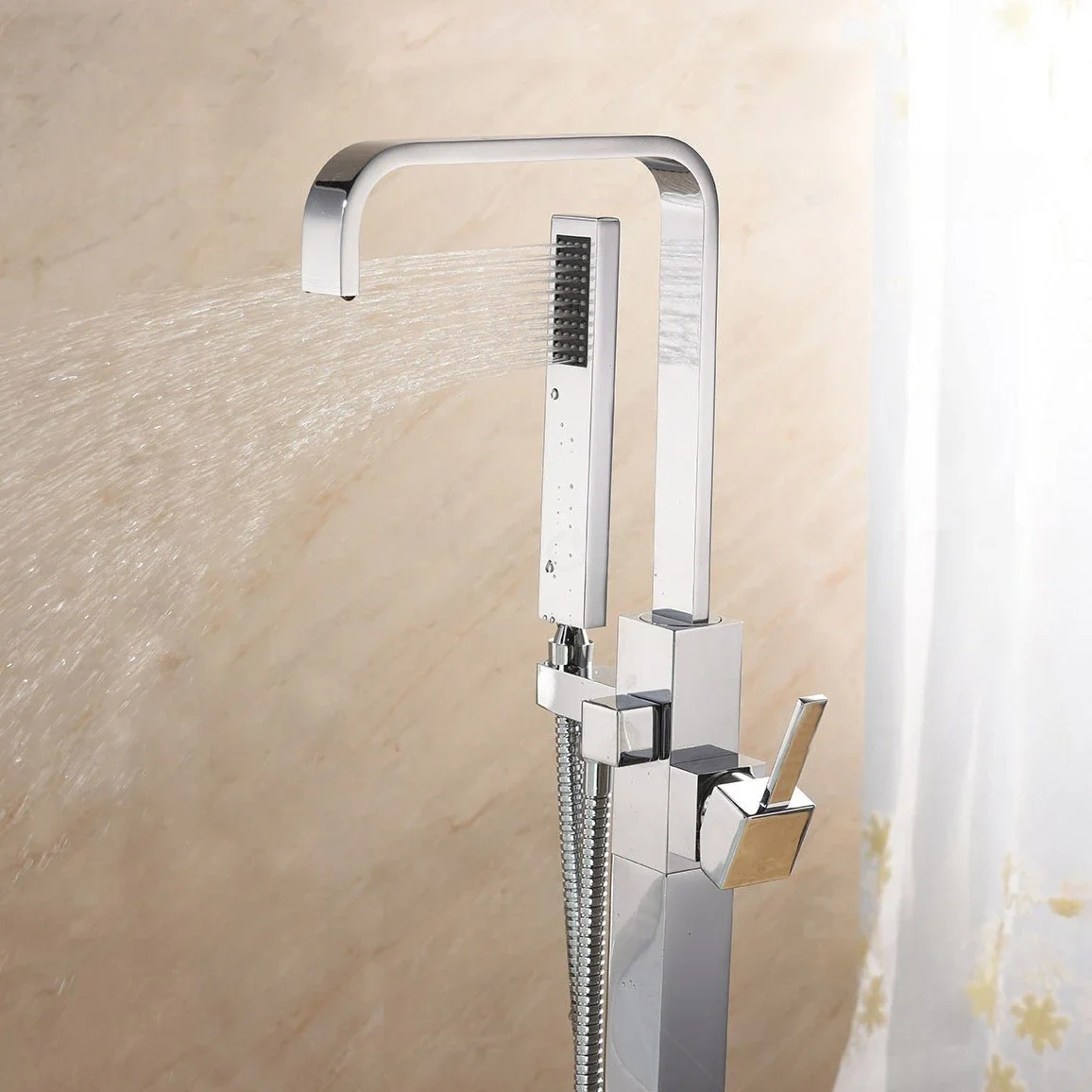 All-copper high-quality chrome-plated freestanding bathtub faucet Floor-to-ceiling bathtub faucet