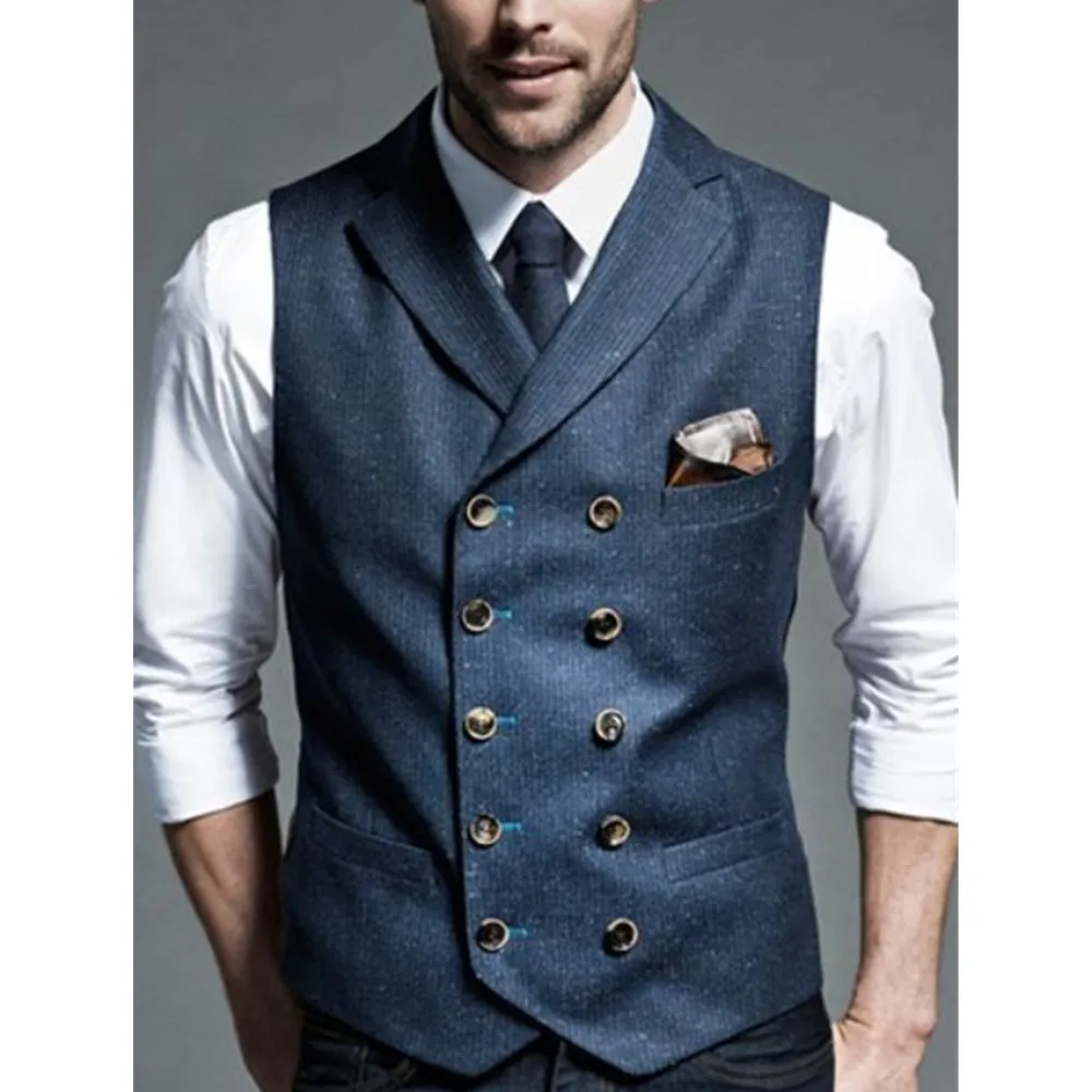 New Brand Dress Vests For Men Casual Slim Fit Mens Suit Vest Double breasted Waistcoat Gilet Homme Formal Business Jacket