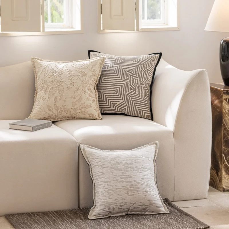 Luxury Neutral Textured Throw Pillow Cover Embroidered Floral & Geometric Cushion Case Modern Minimalist Decorative Pillows