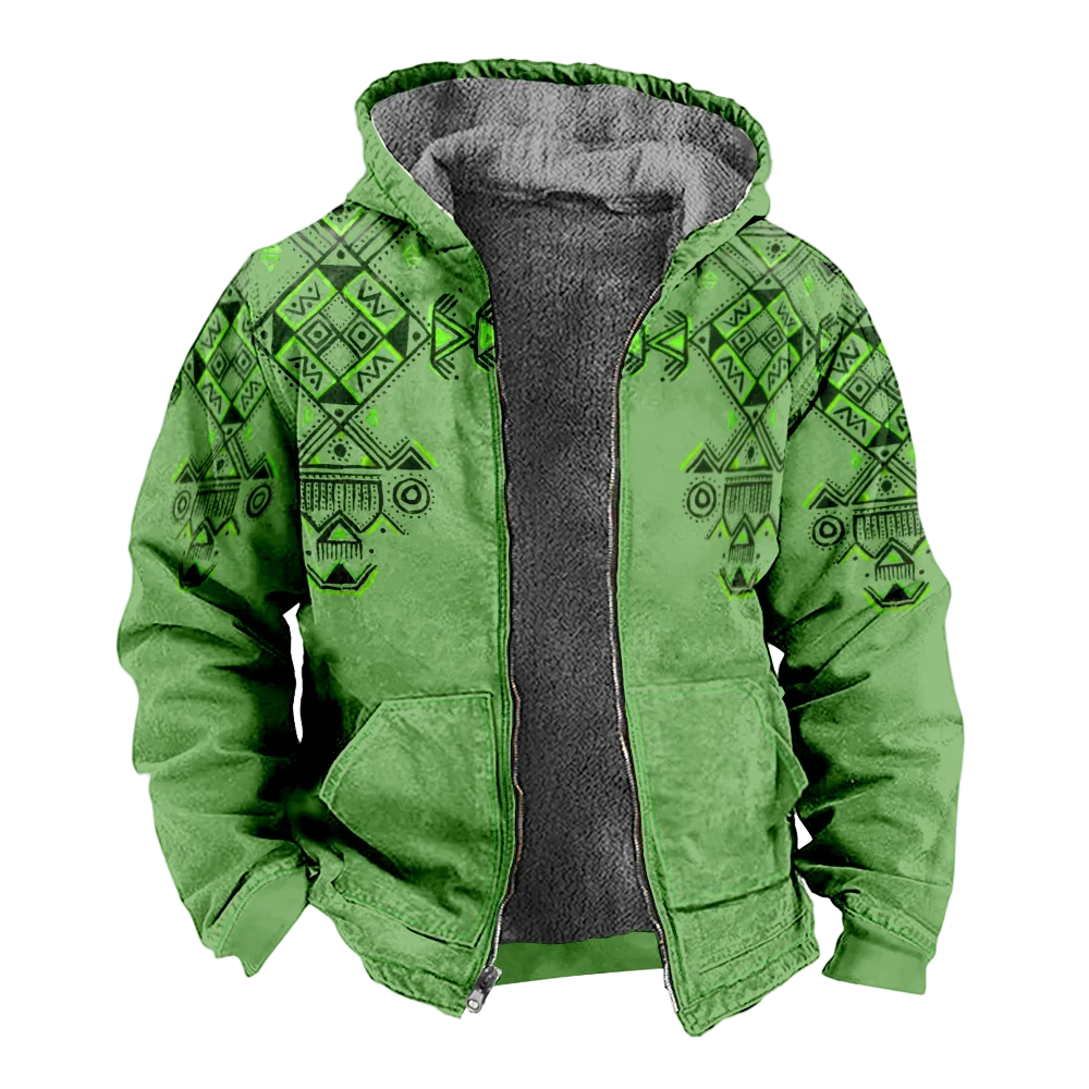 Men's Winter Jackets Coats,Green Plaid Pattern Cotton Clothes Overcoat Fashionable Sports Party