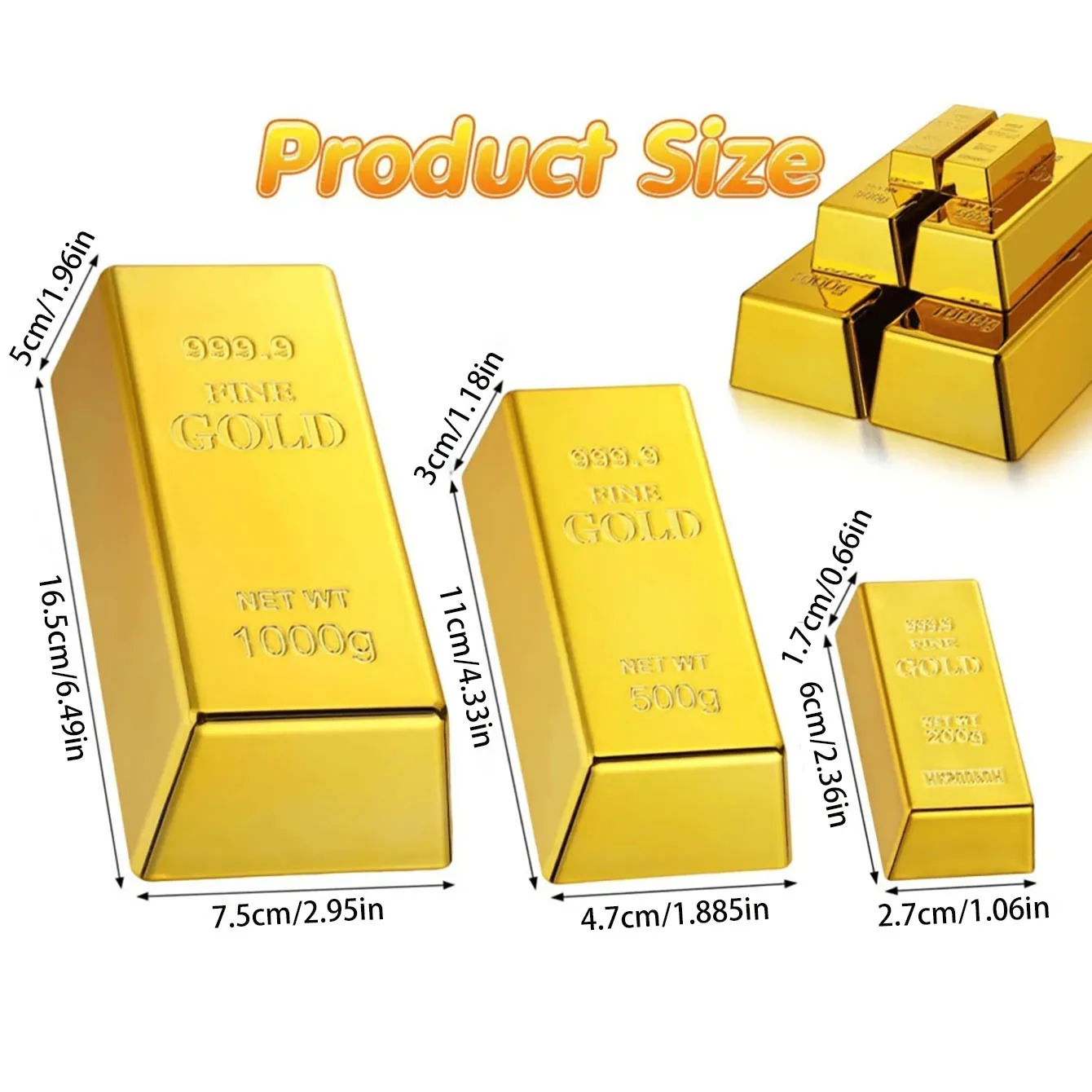 Fake Gold Bar Creative Golden Brick Simulation Hollow Gold Bullion Movie Prop Novelty Joke Gift Decorative Prop For Party Toy