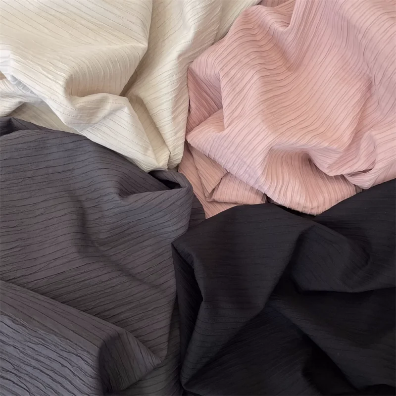 

Beige Pink Black Gray Pleated Striped Textured Linen Cotton Fabric
